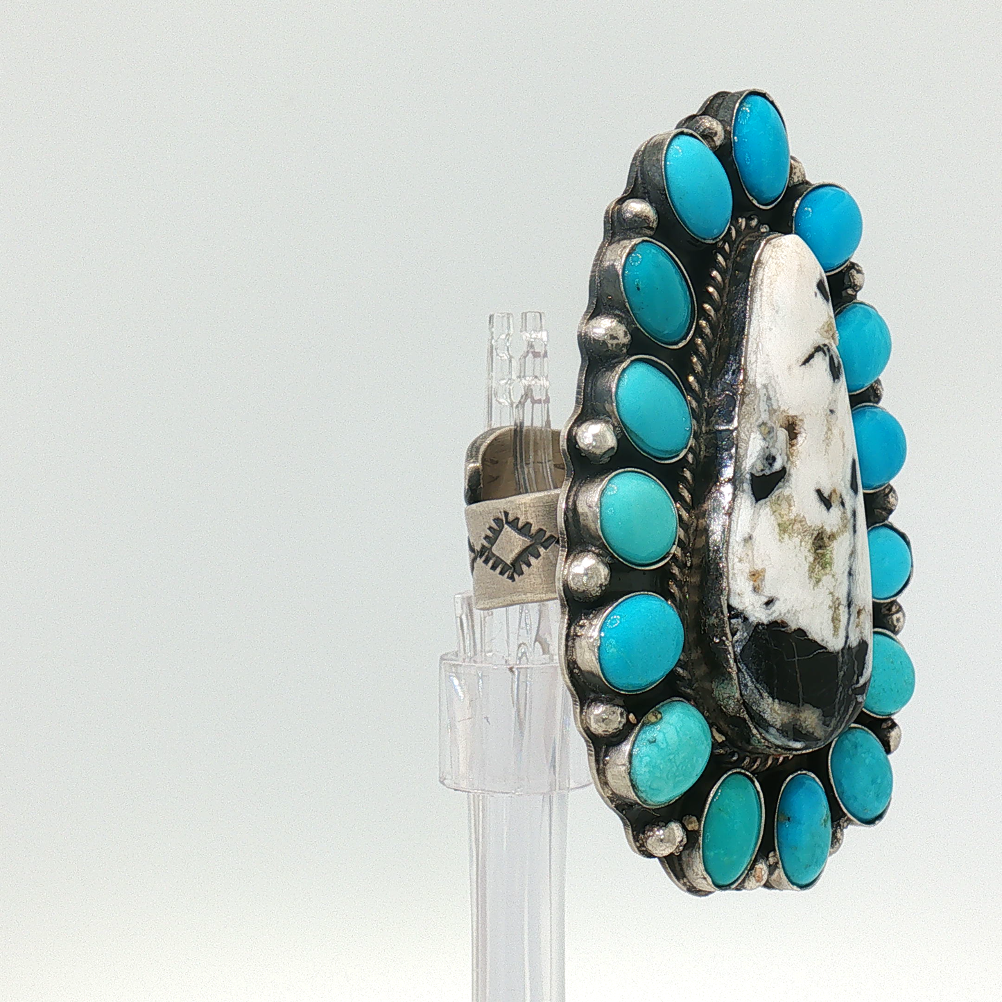 White Buffalo & Turquoise Ring- Adjustable