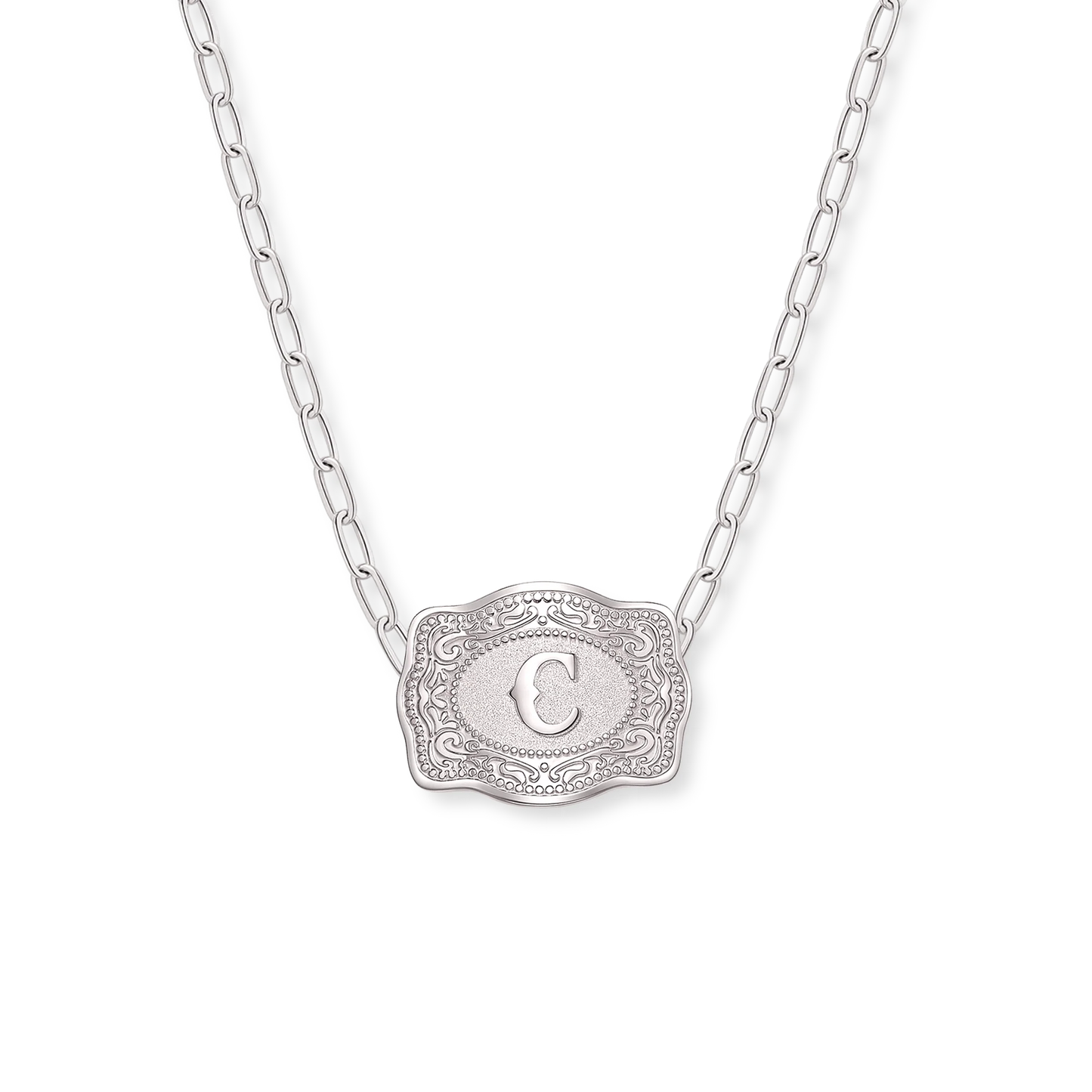Original Mini Buckle Initial Necklaces- Silver Paperclip Chain