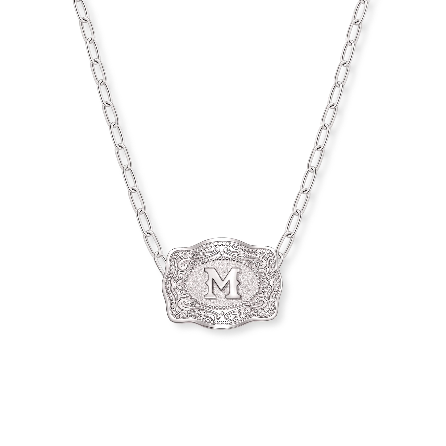Original Mini Buckle Initial Necklaces- Silver Paperclip Chain