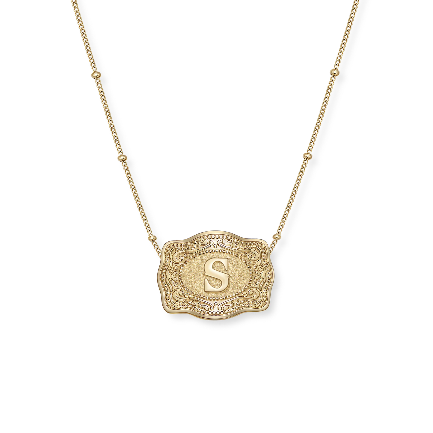 Original Mini Buckle Initial Necklaces- Gold Beaded Chain