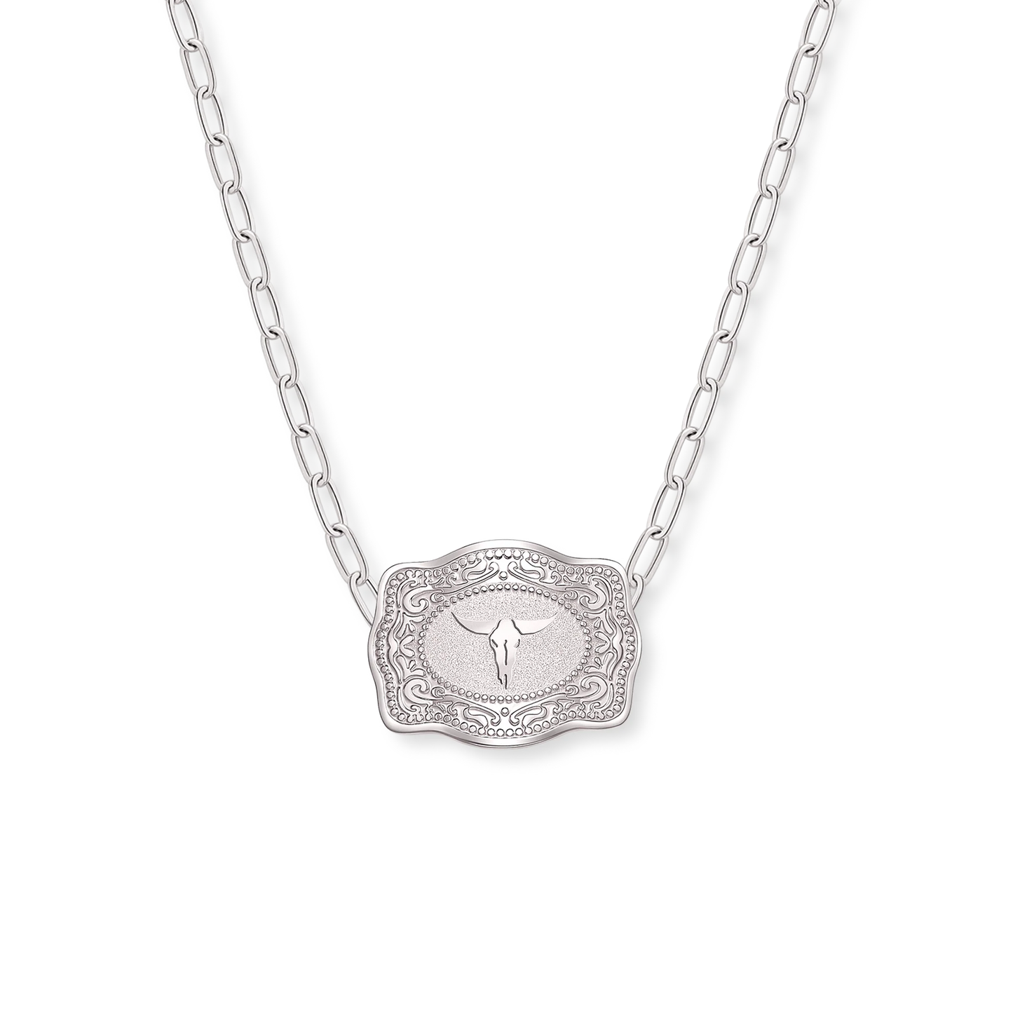 Original Mini Buckle Necklace- Silver Longhorn