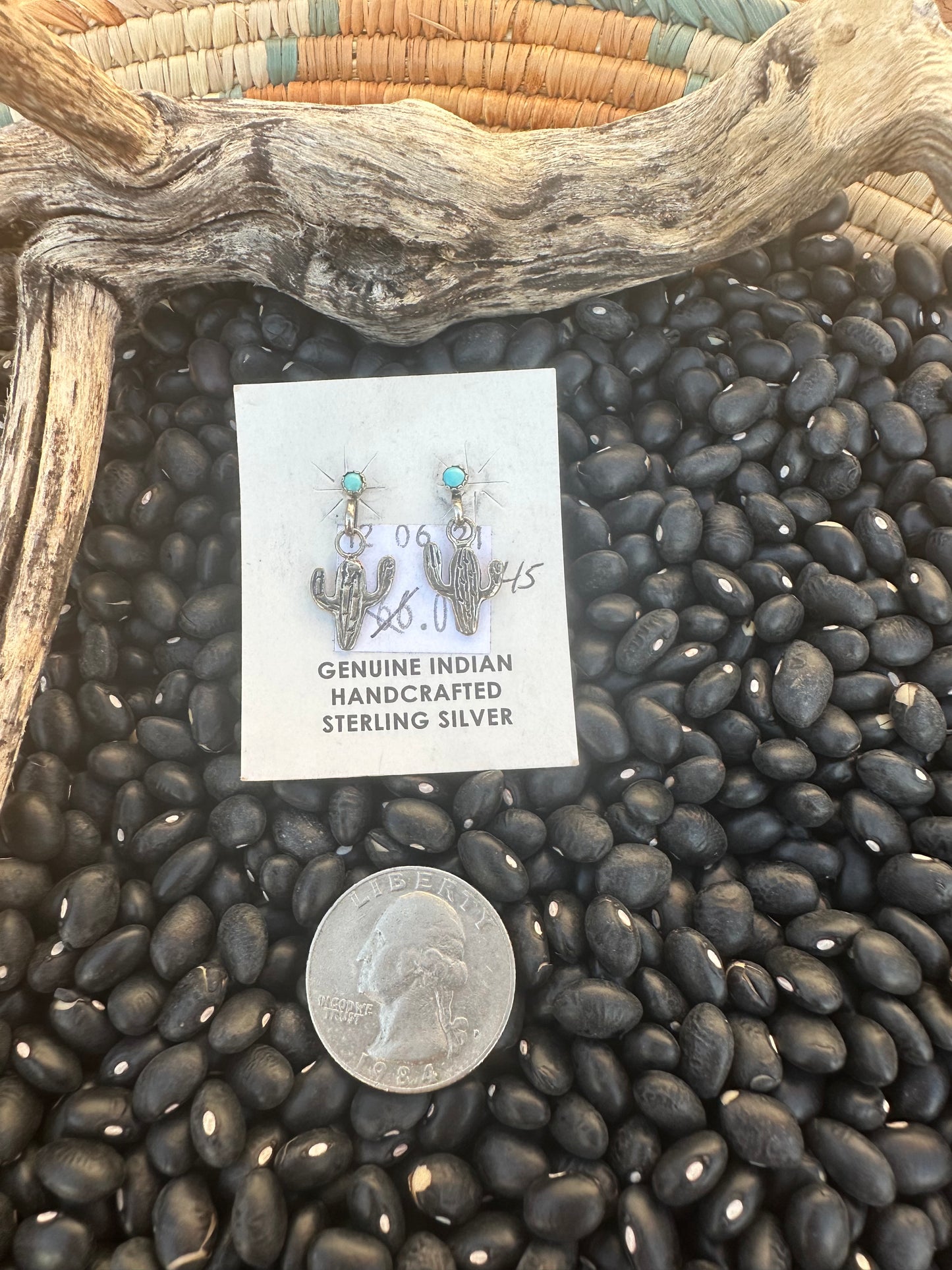 Tiny Cactus & Turquoise Earrings