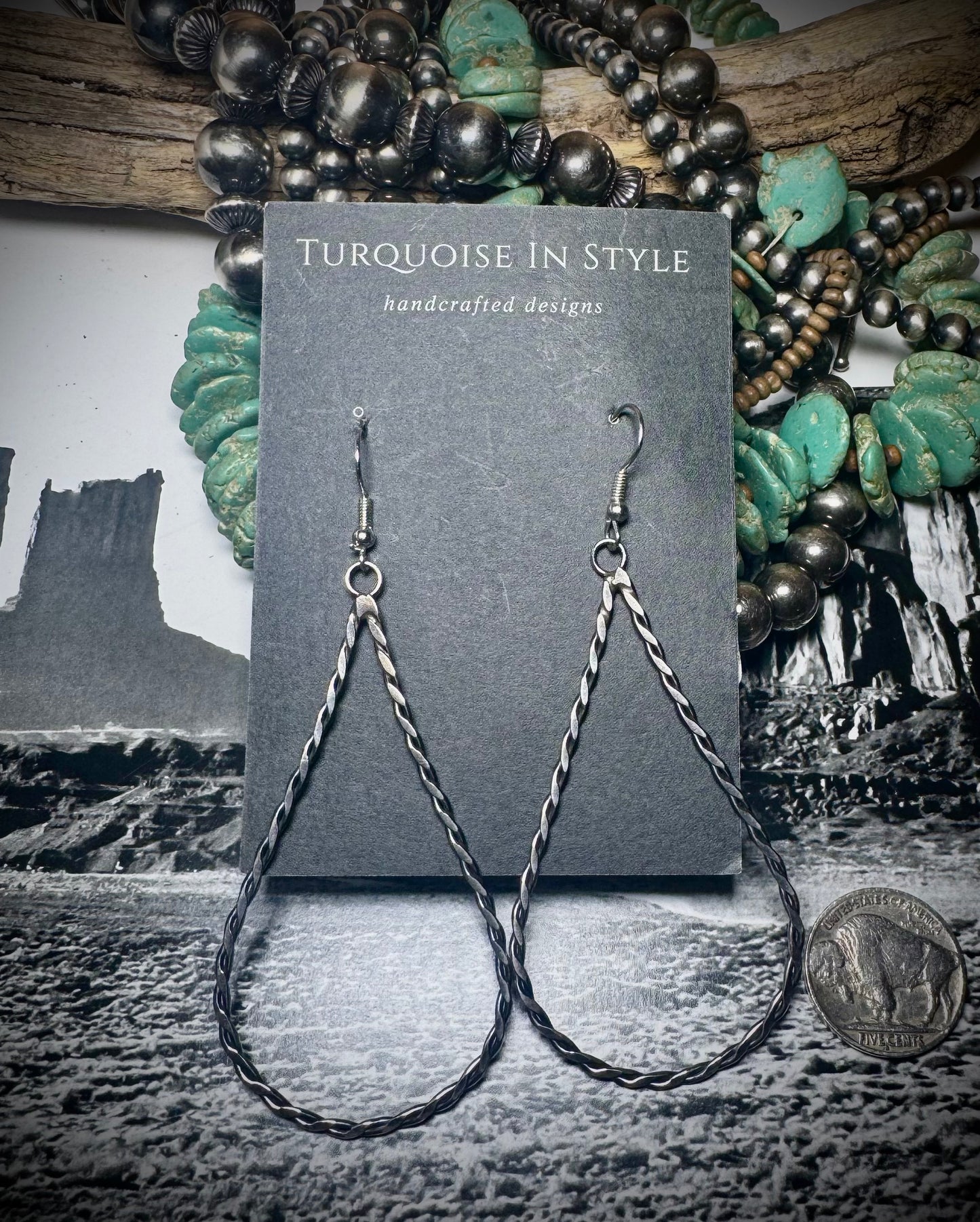 Medium Twisted Sterling Silver Teardrop Dangle Earrings