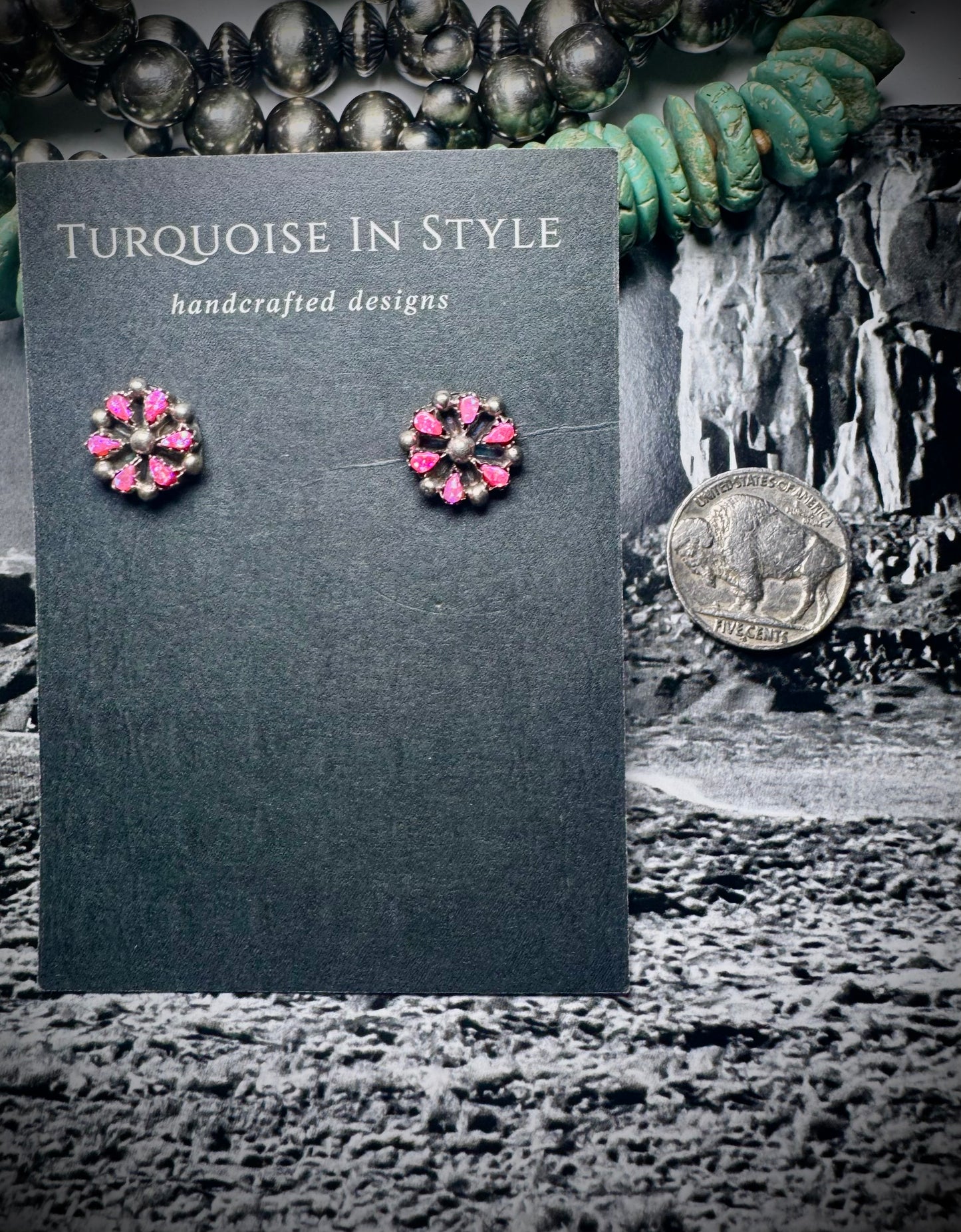 Pink Opal Flower Stud