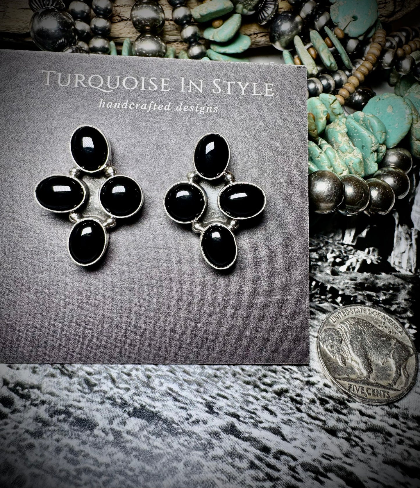 Black Onyx Cluster Studs