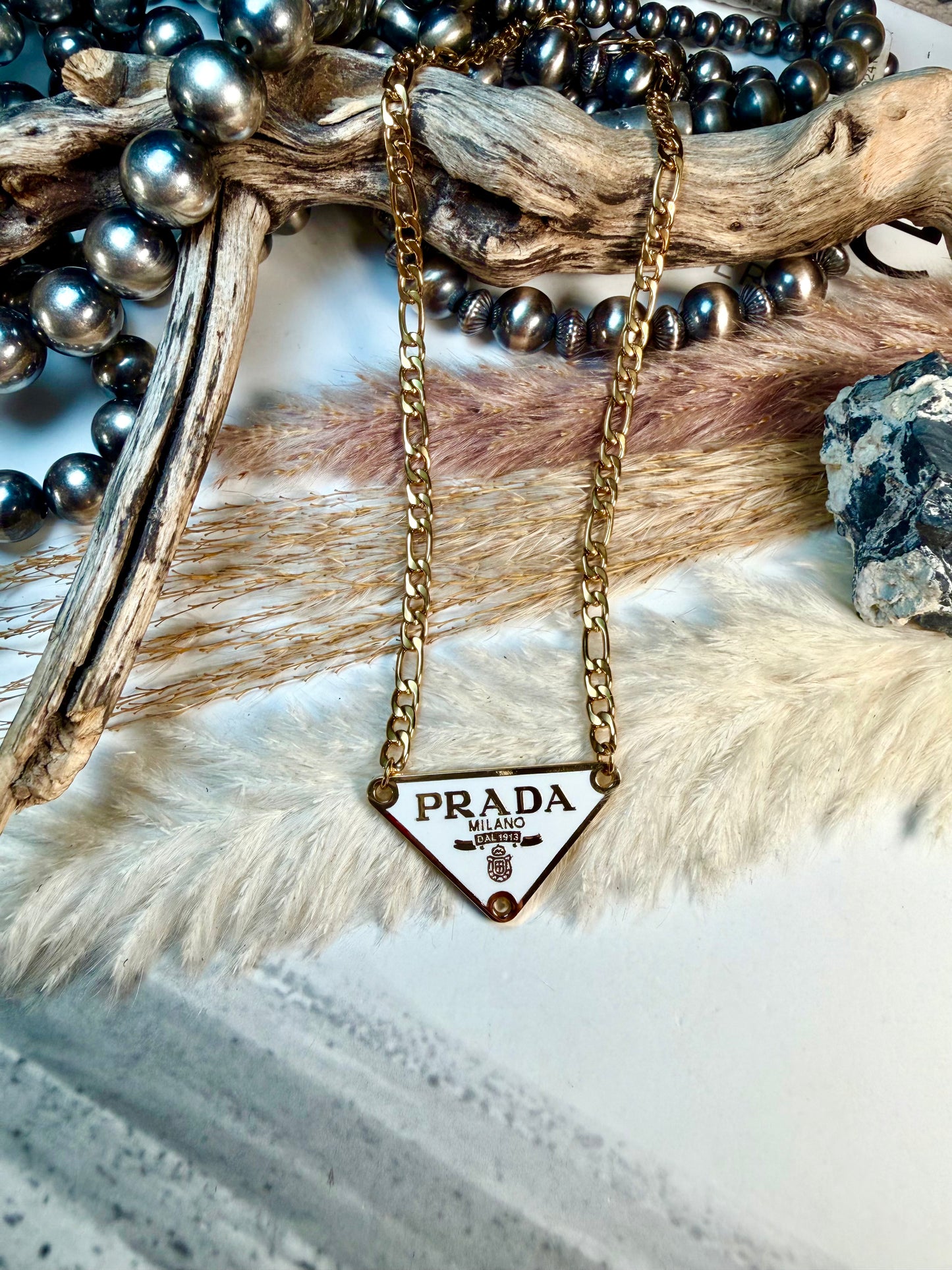 Gold & White Prada Necklace