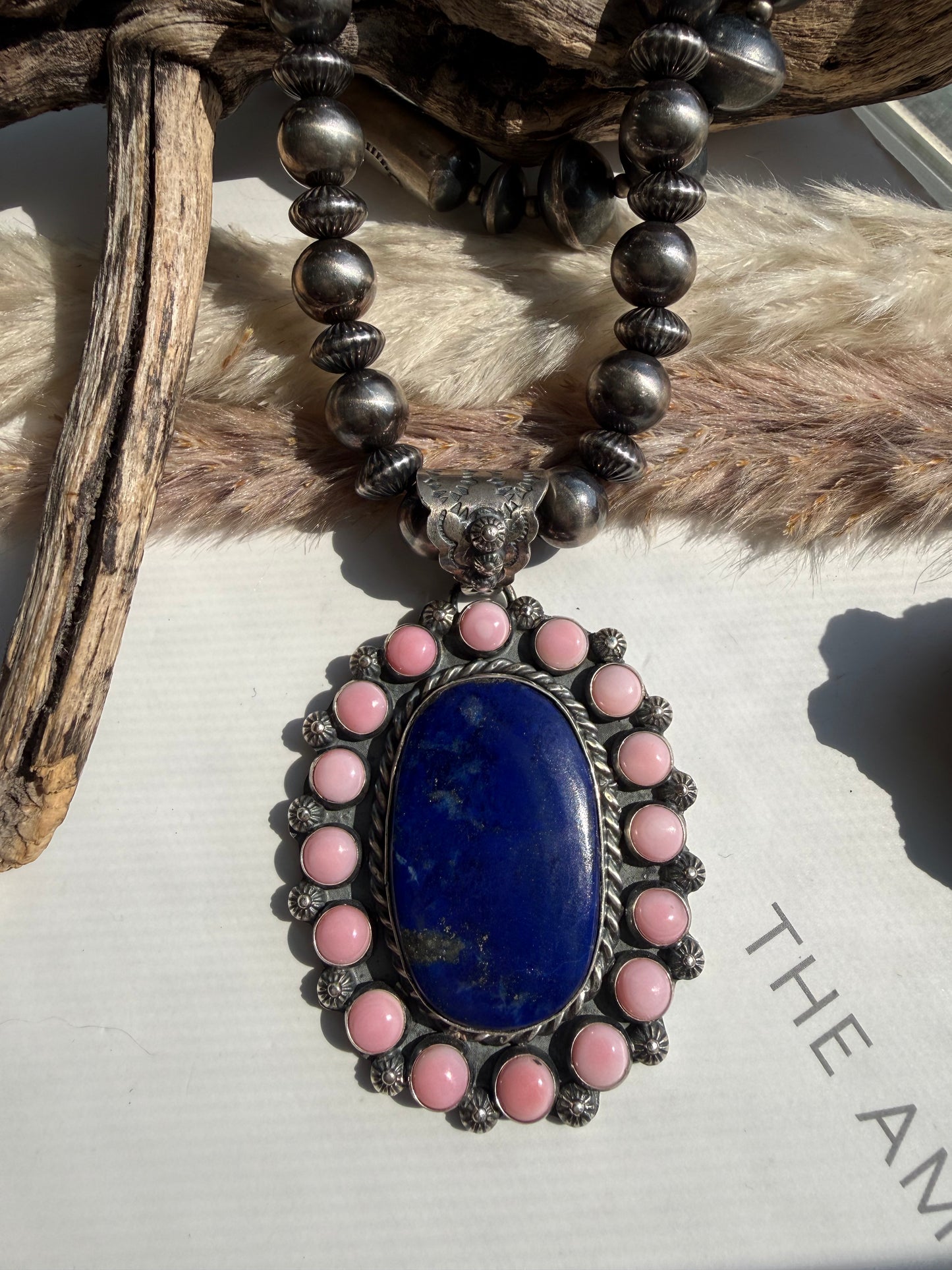 Pink Conch & Lapis Pendant by Ned Nez