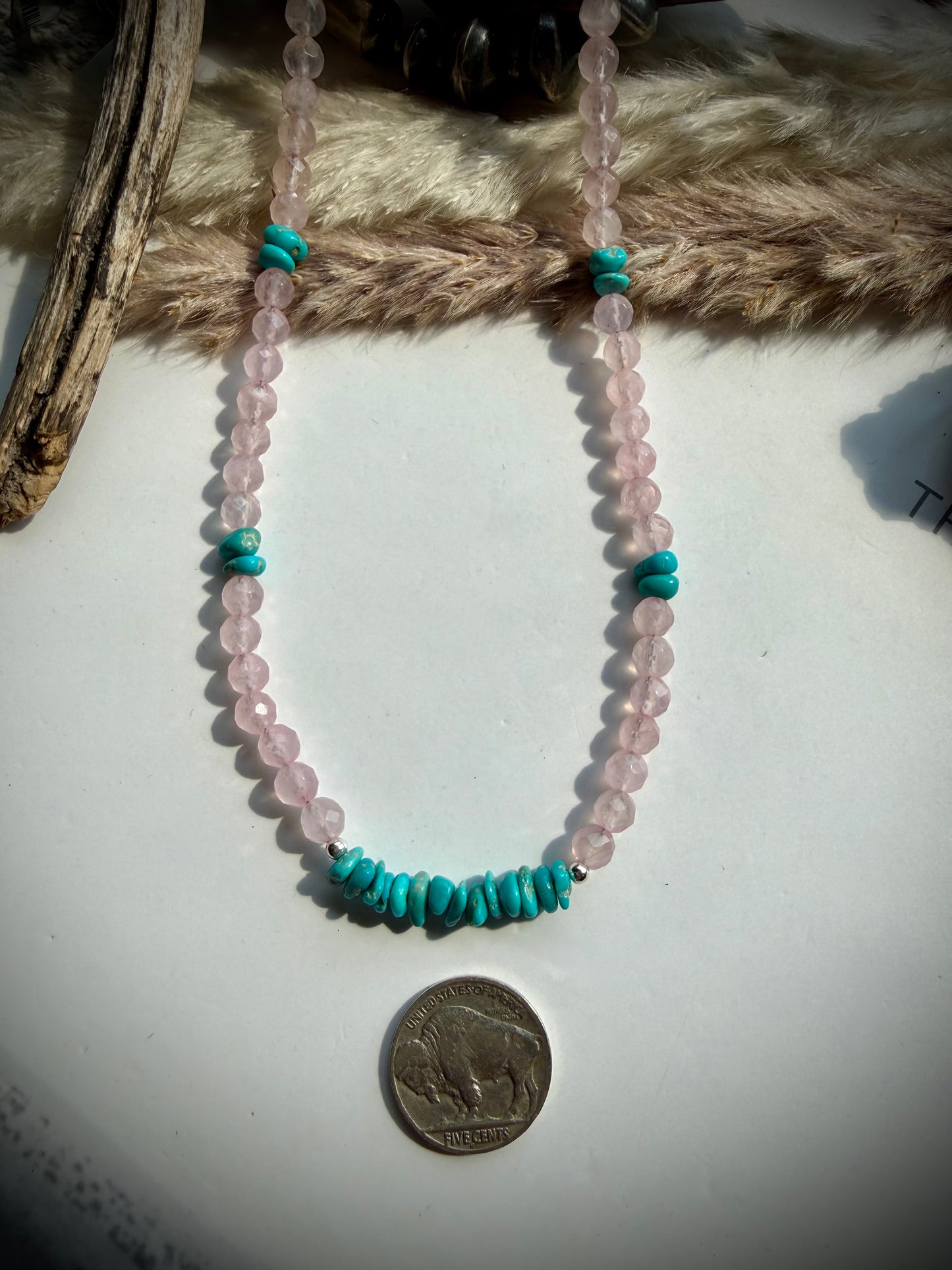 Faceted Rose Quartz & Turquoise Necklace- 17"