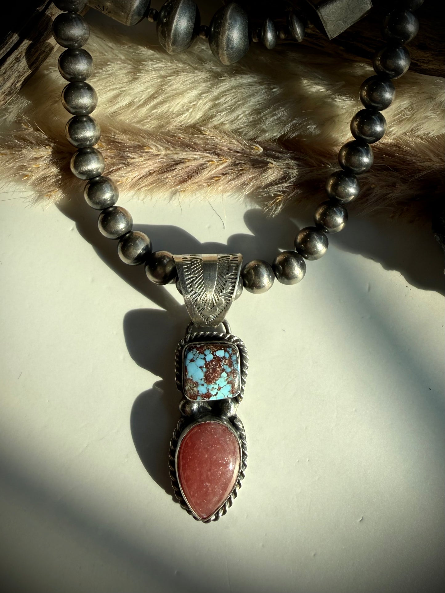 Rhodocrosite and Golden Turquoise Pendant