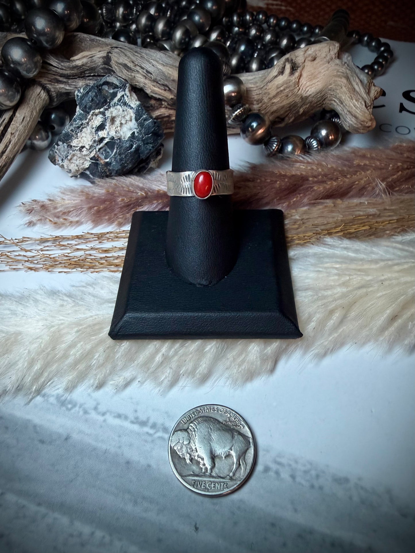 Red Coral Ring size 8