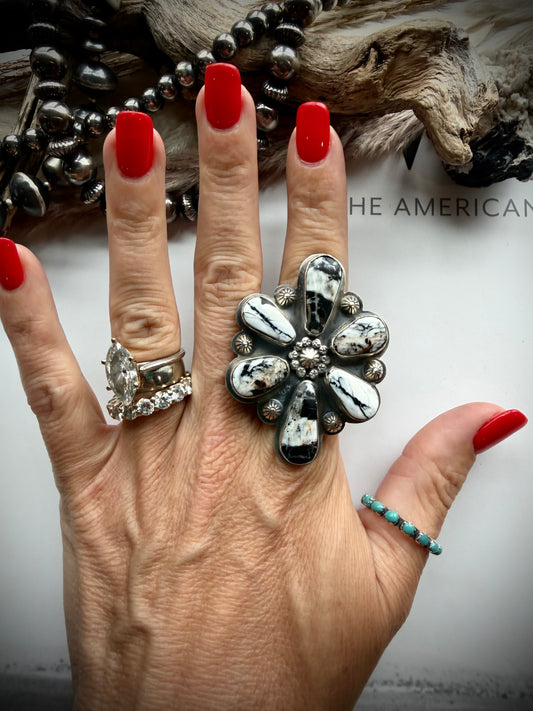 White Buffalo Cluster Ring- Adjustable