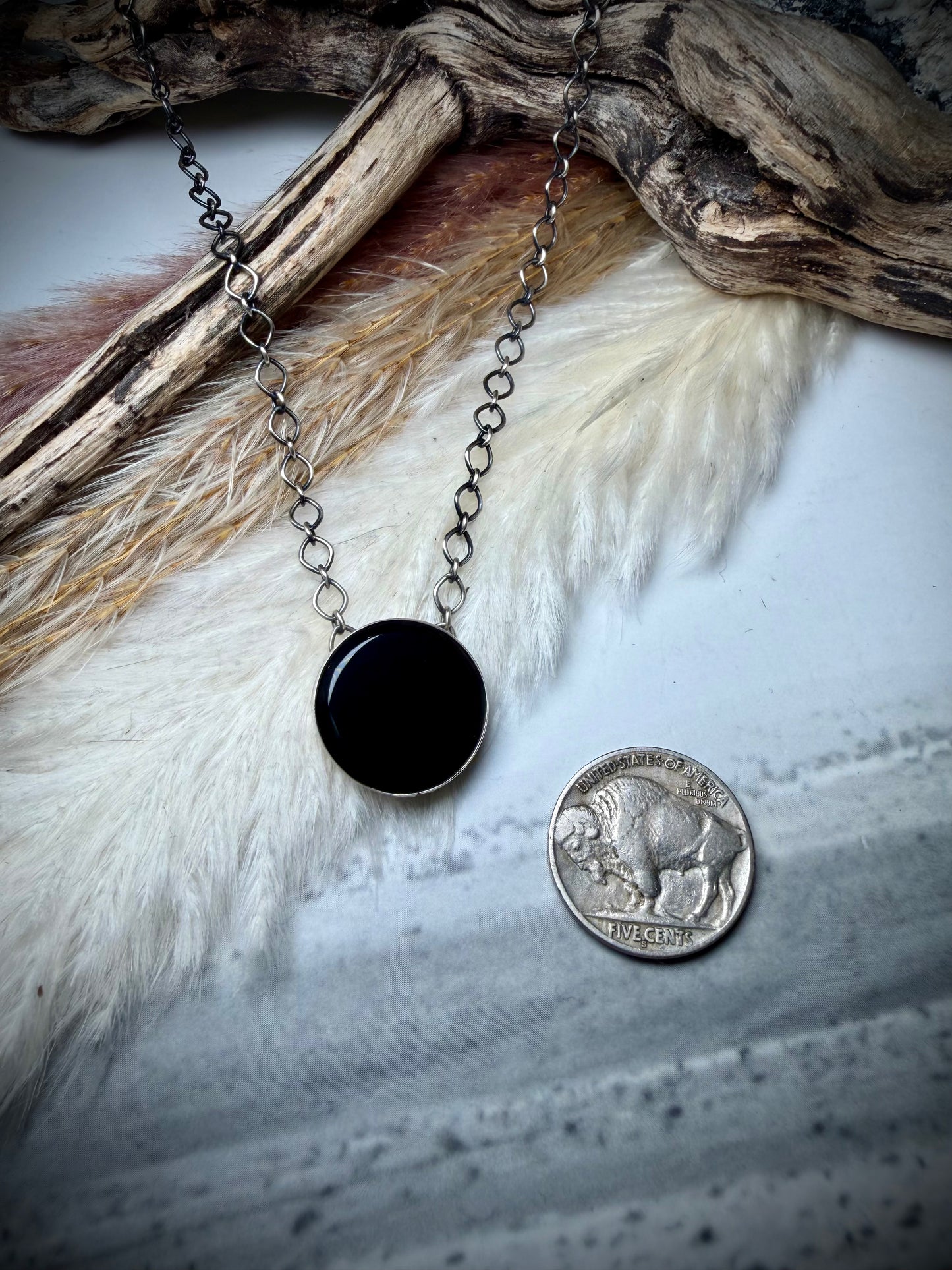 Small Round Black Obsidian Circle Necklace