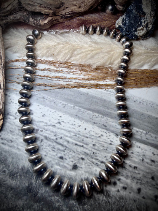 Handmade 16" 10mm Sterling Silver Navajo Pearl Necklace by Bryannen Halwood