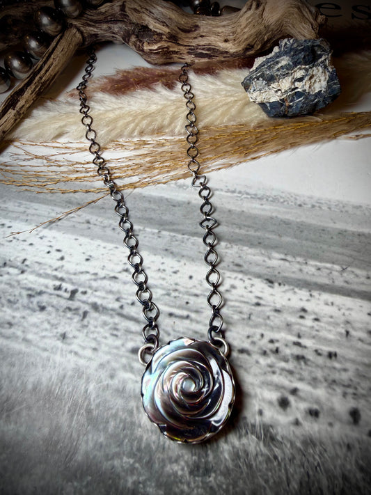 Abalone Rose Circle Pendant Necklace by Paul Livingston
