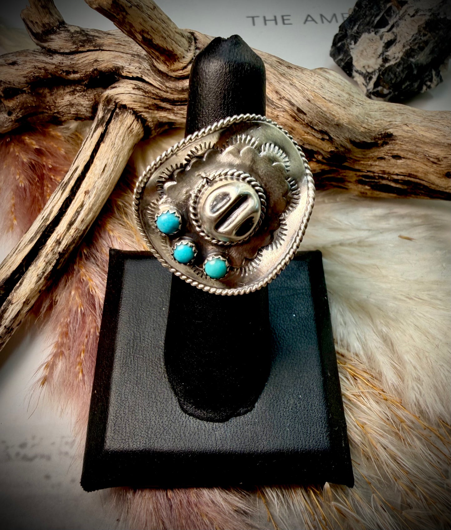 Cowboy Hat with Three Turq Stones Ring