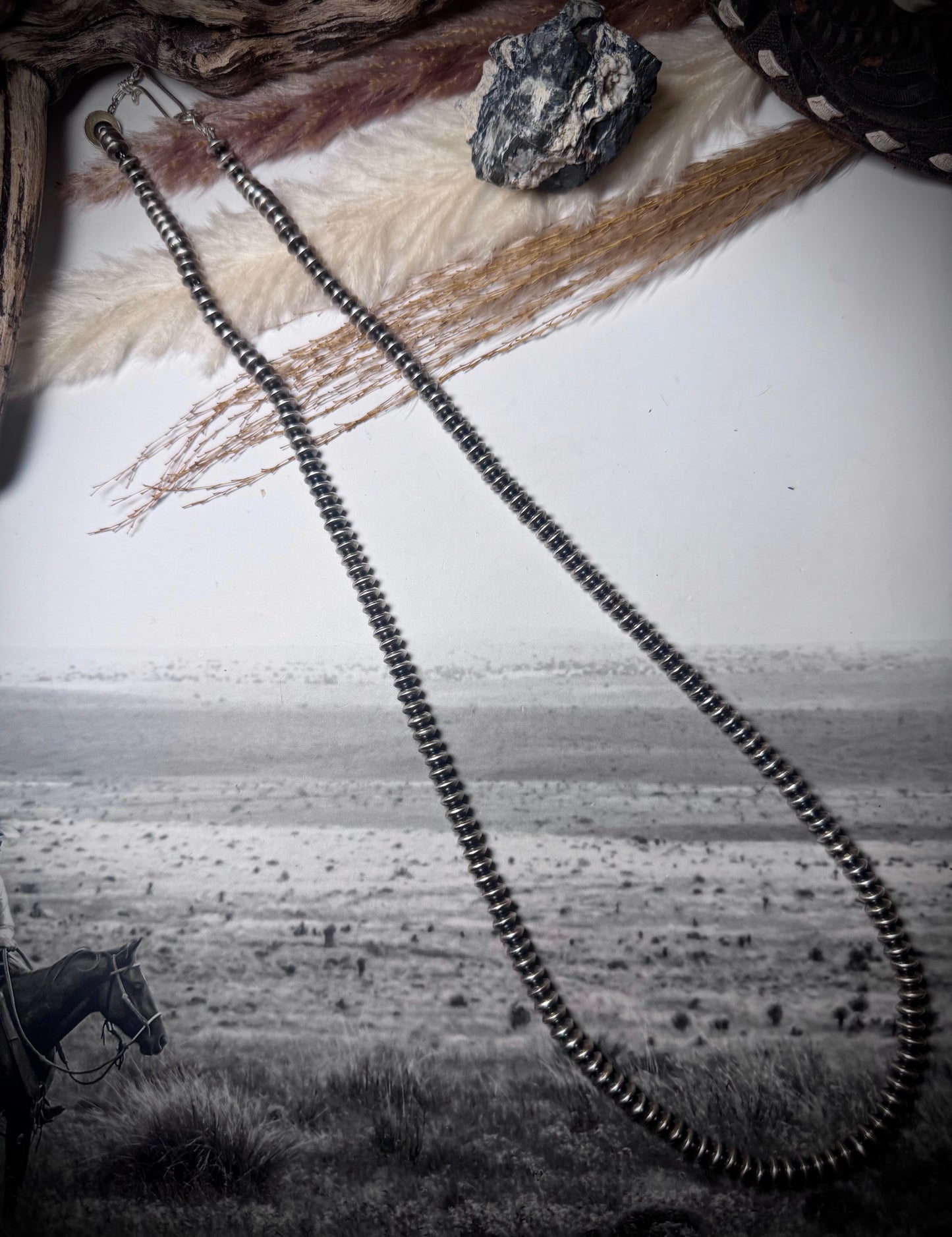 Handmade Navajo 24" 5.5mm Sterling Silver Rondelle Saucer Pearls by Bryannen Halwood