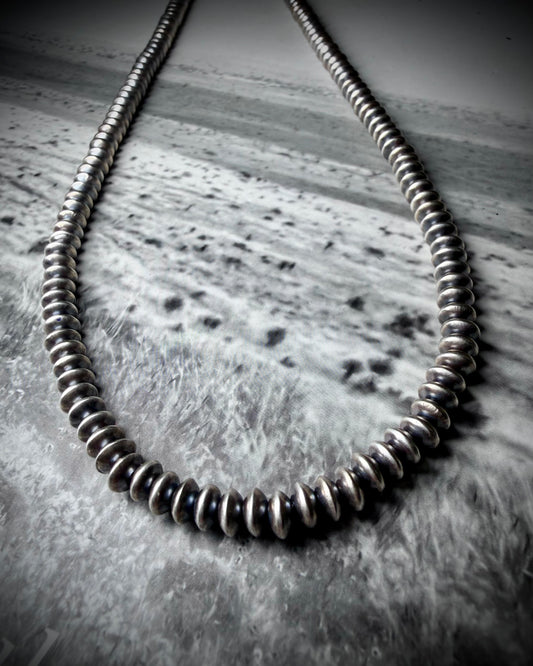 Handmade Navajo 24" 5.5mm Sterling Silver Rondelle Saucer Pearls by Bryannen Halwood