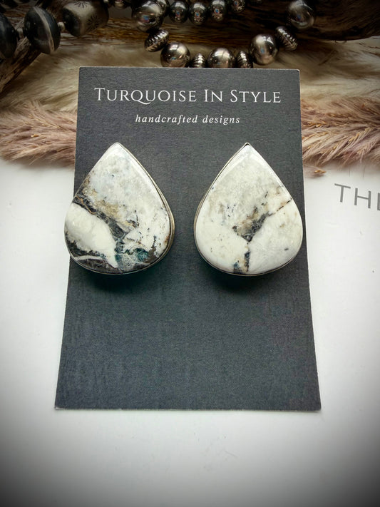 White Buffalo Teardrop Earrings