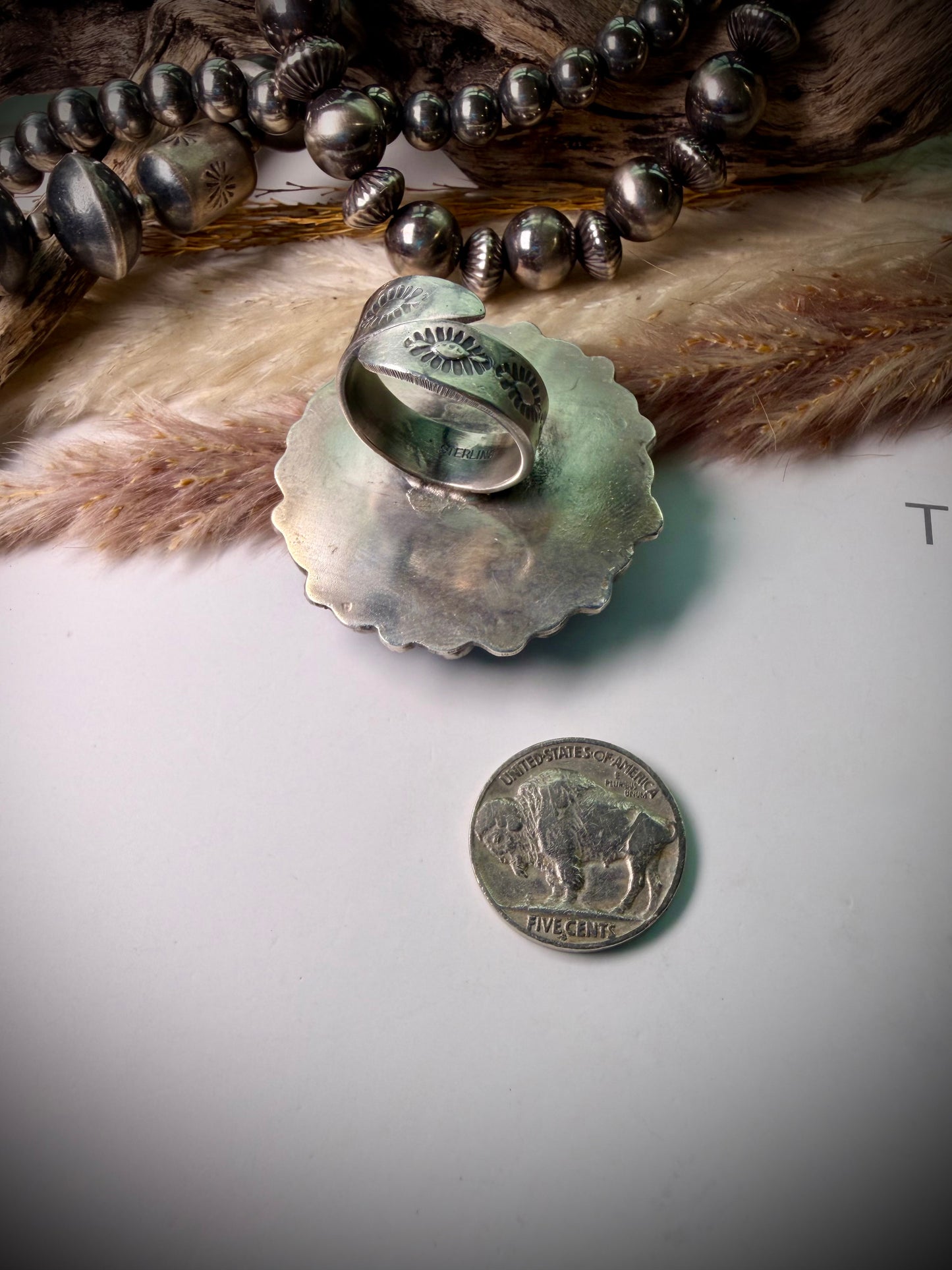 Adjustable White Buffalo & Lapis Ring