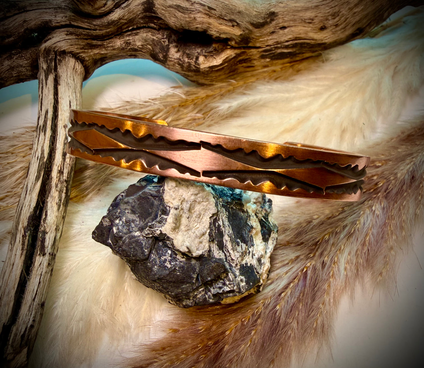 Thin Stamped Copper Cuff by J.Tahe
