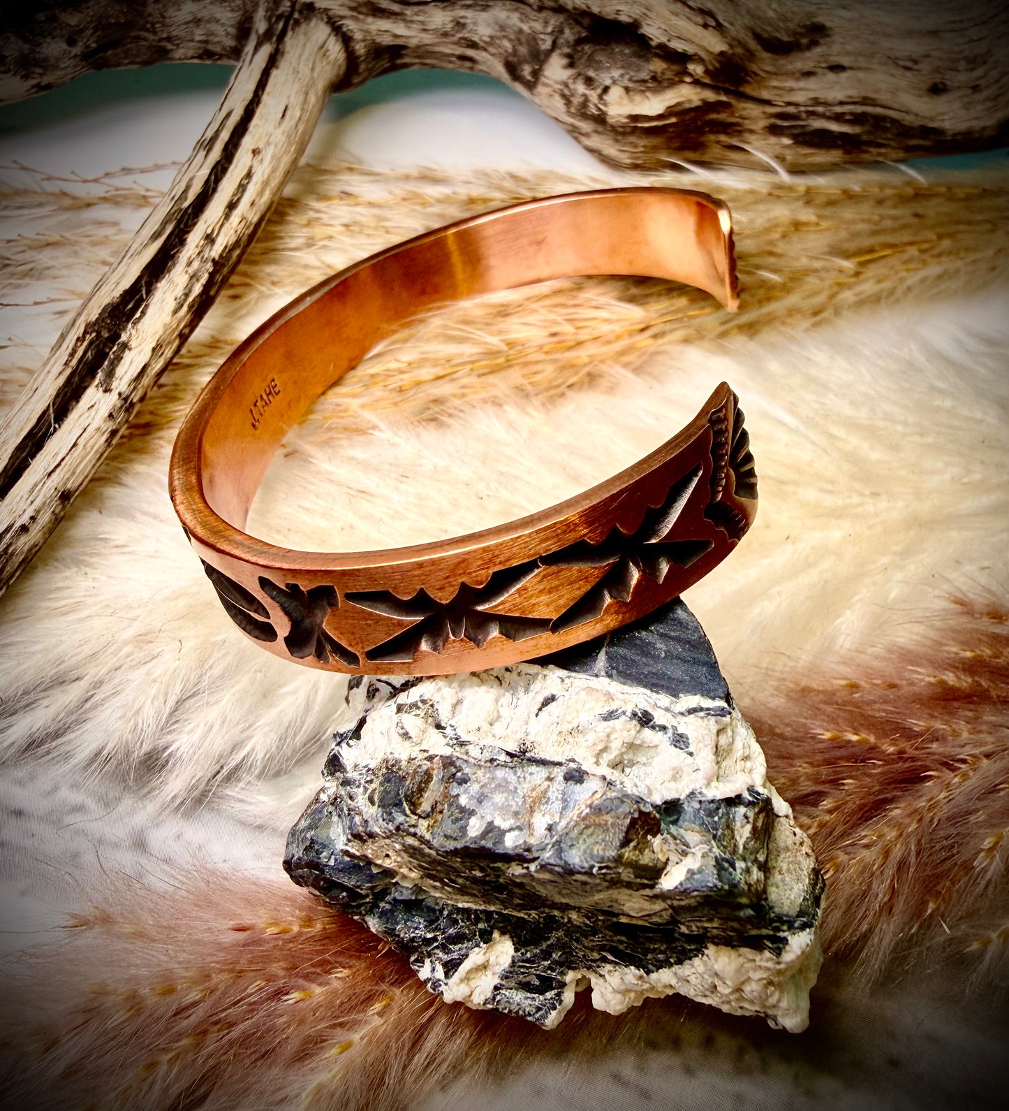 Thin Stamped Copper Cuff by J.Tahe