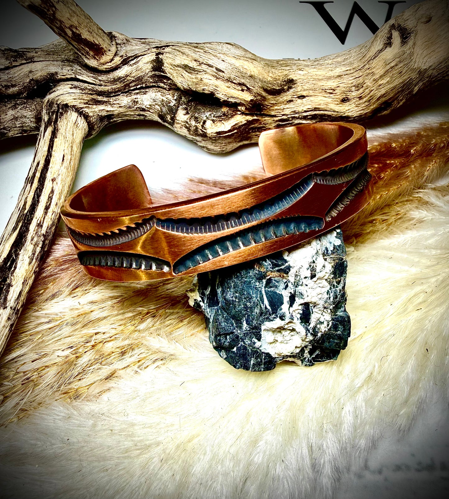 Wide J.Tahe Stamped Copper Cuff