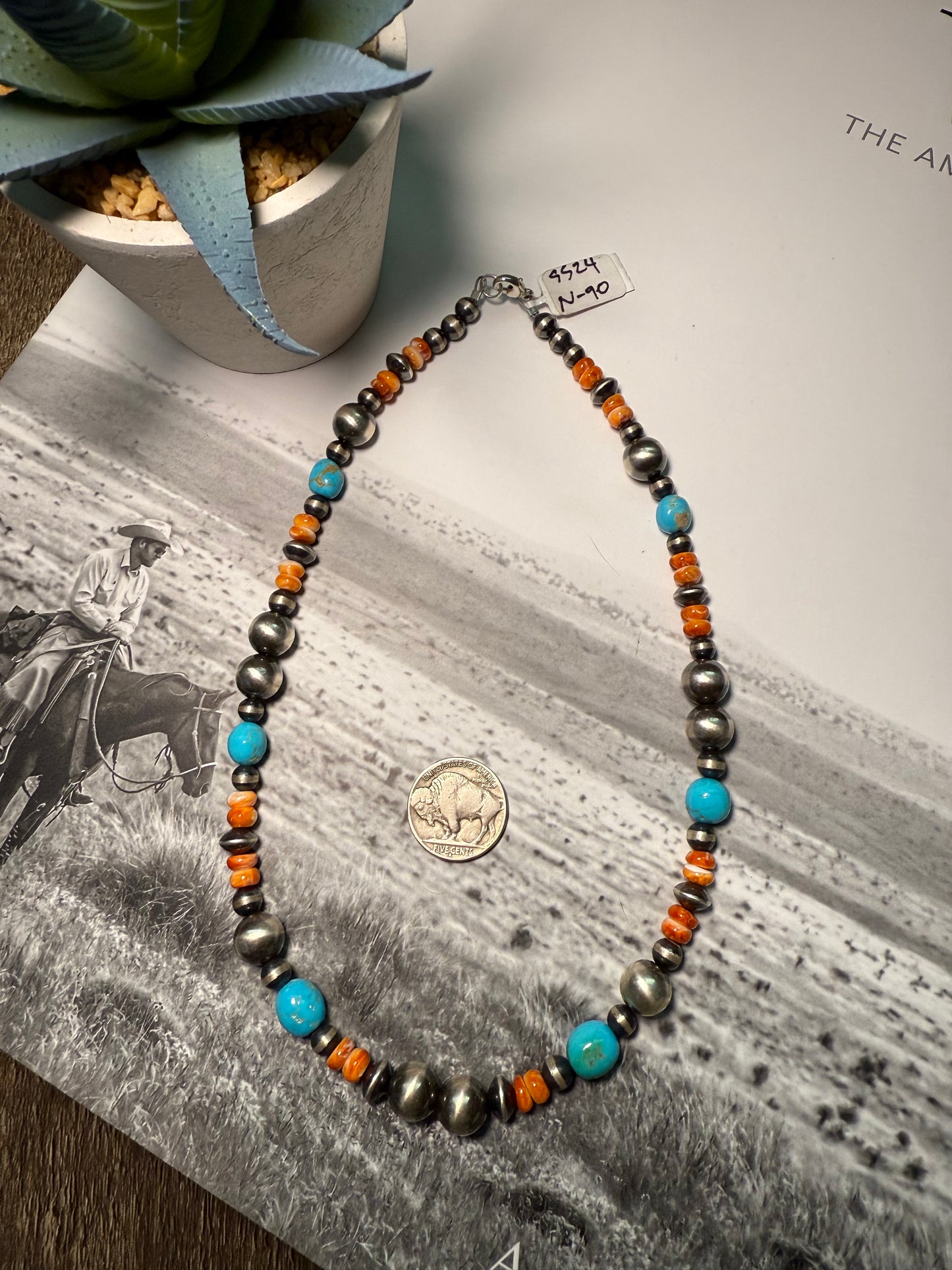 17" Spiny, Pearl & Turquoise Necklace