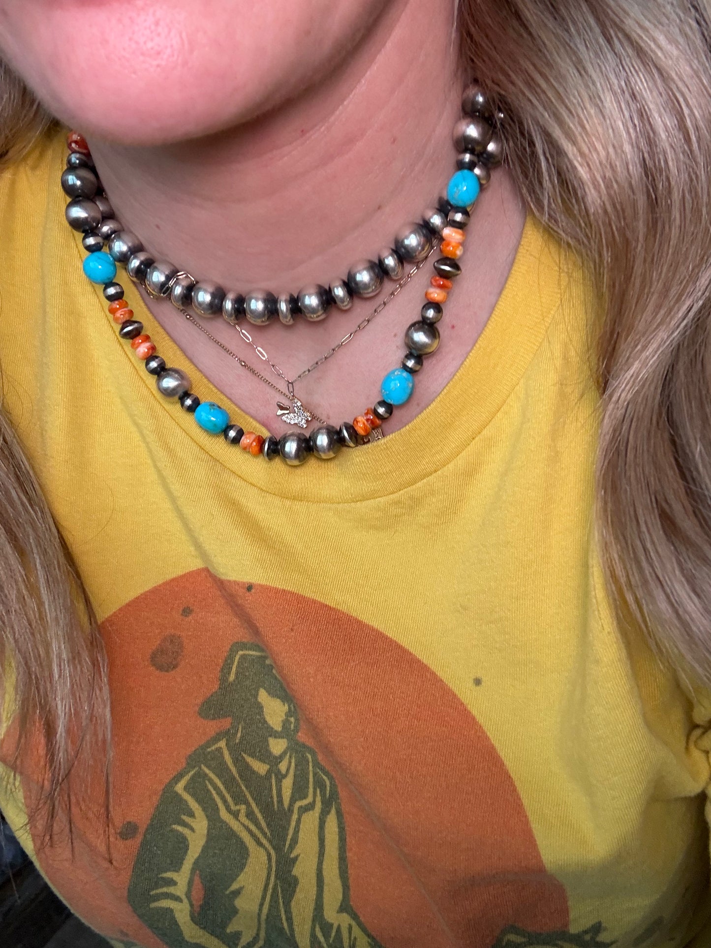 17" Spiny, Pearl & Turquoise Necklace