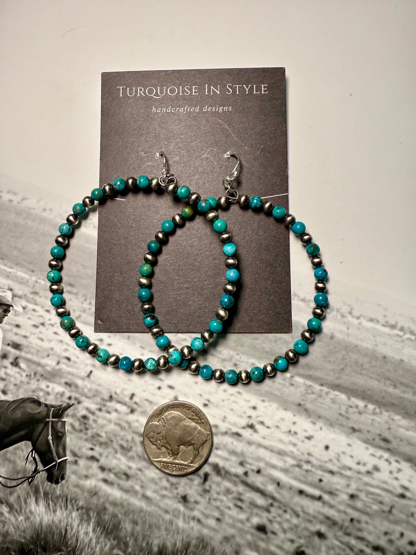 4mm Pearl & Turquoise Hoops