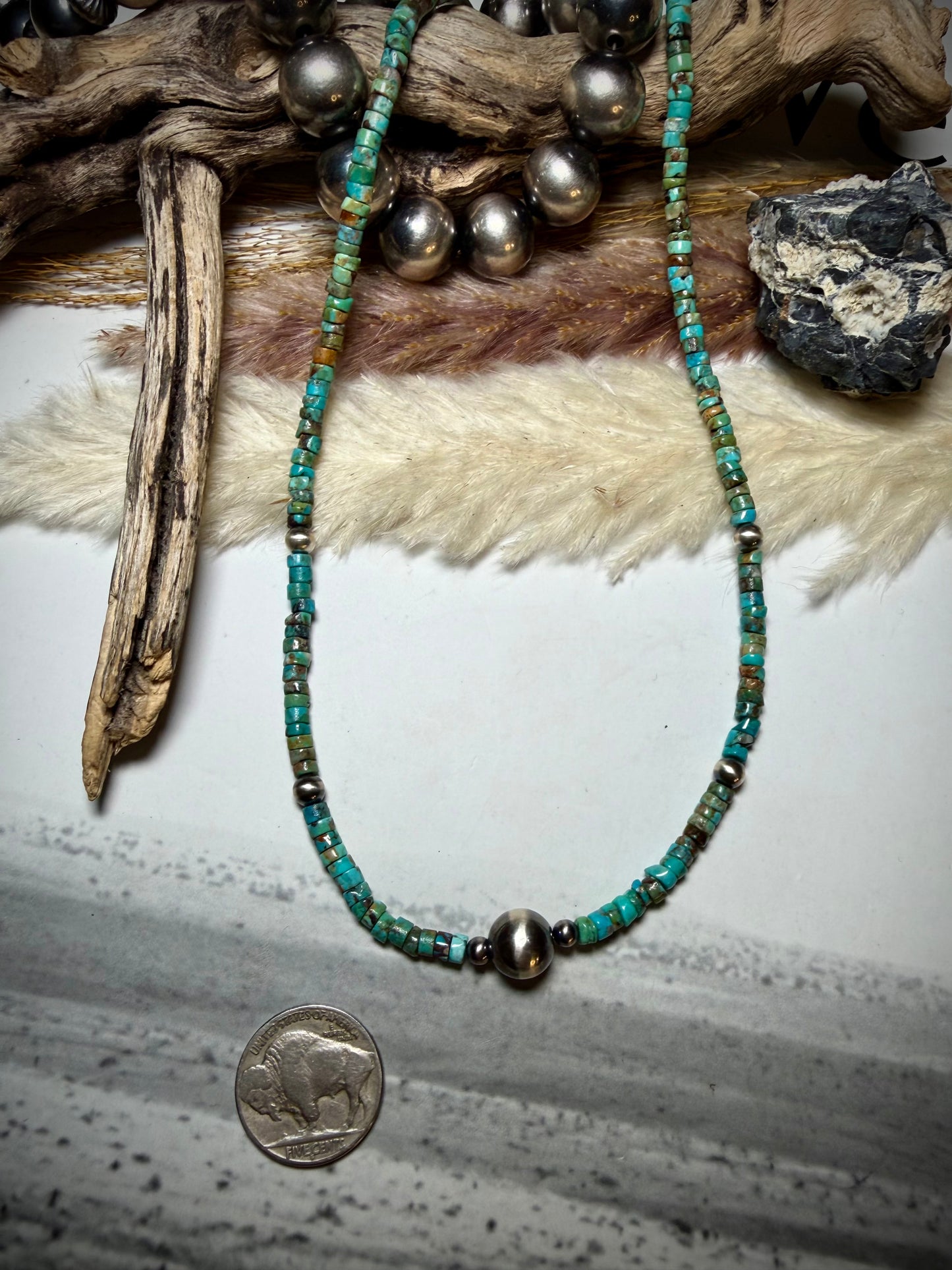 16" Moody Heishi & Sterling Pearl Necklace