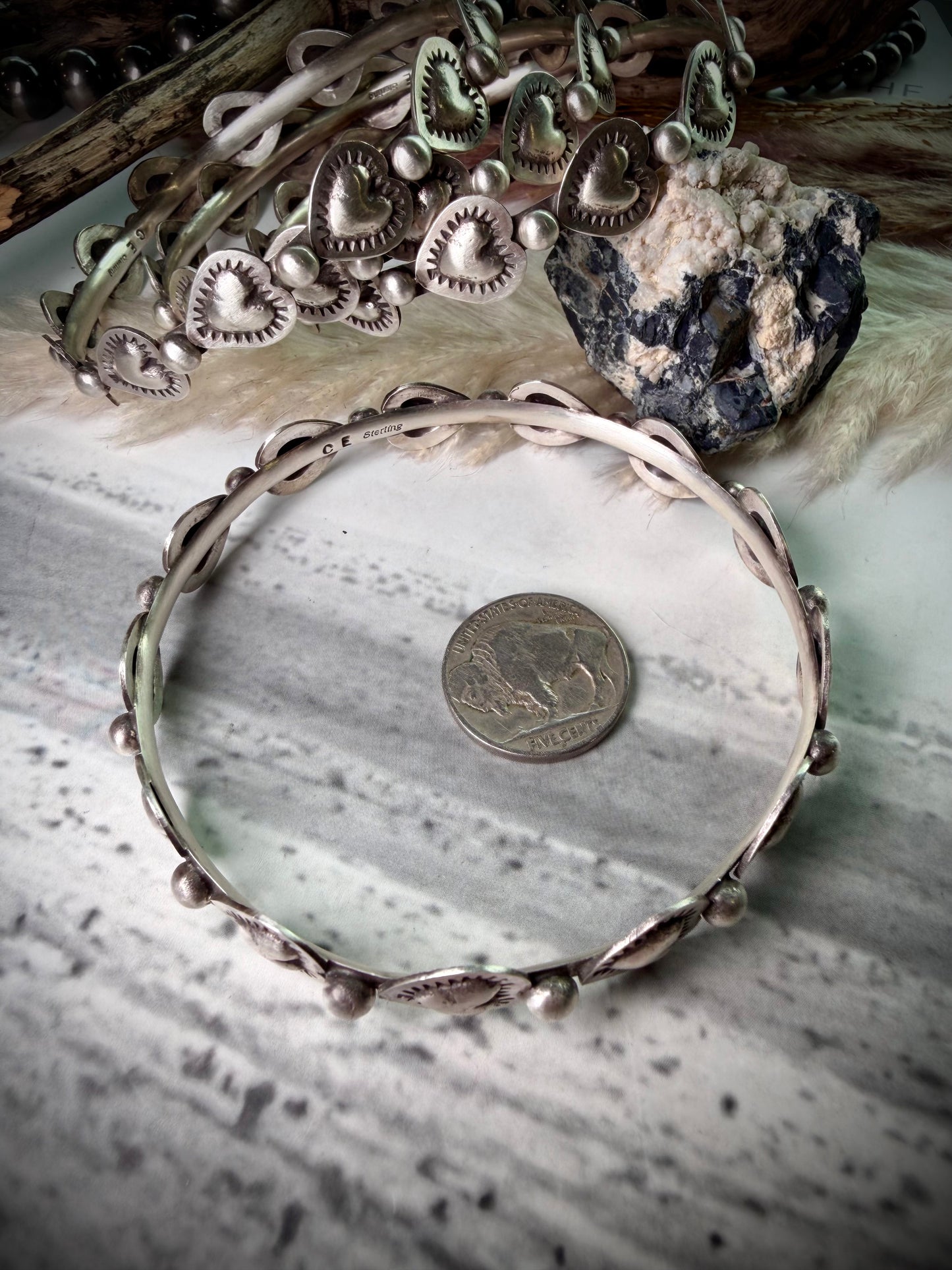 Sterling Silver Heart Bangle by Chris Etsitty