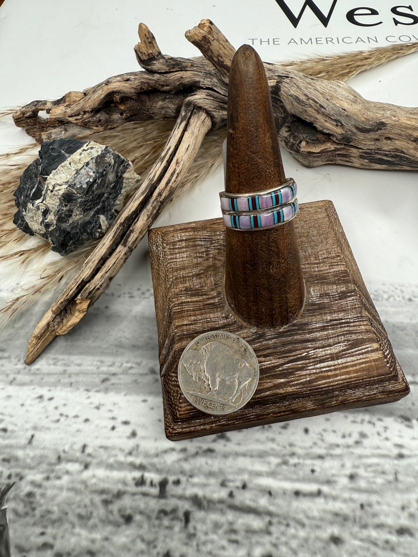 Turquoise and Wampum Inlay Ring