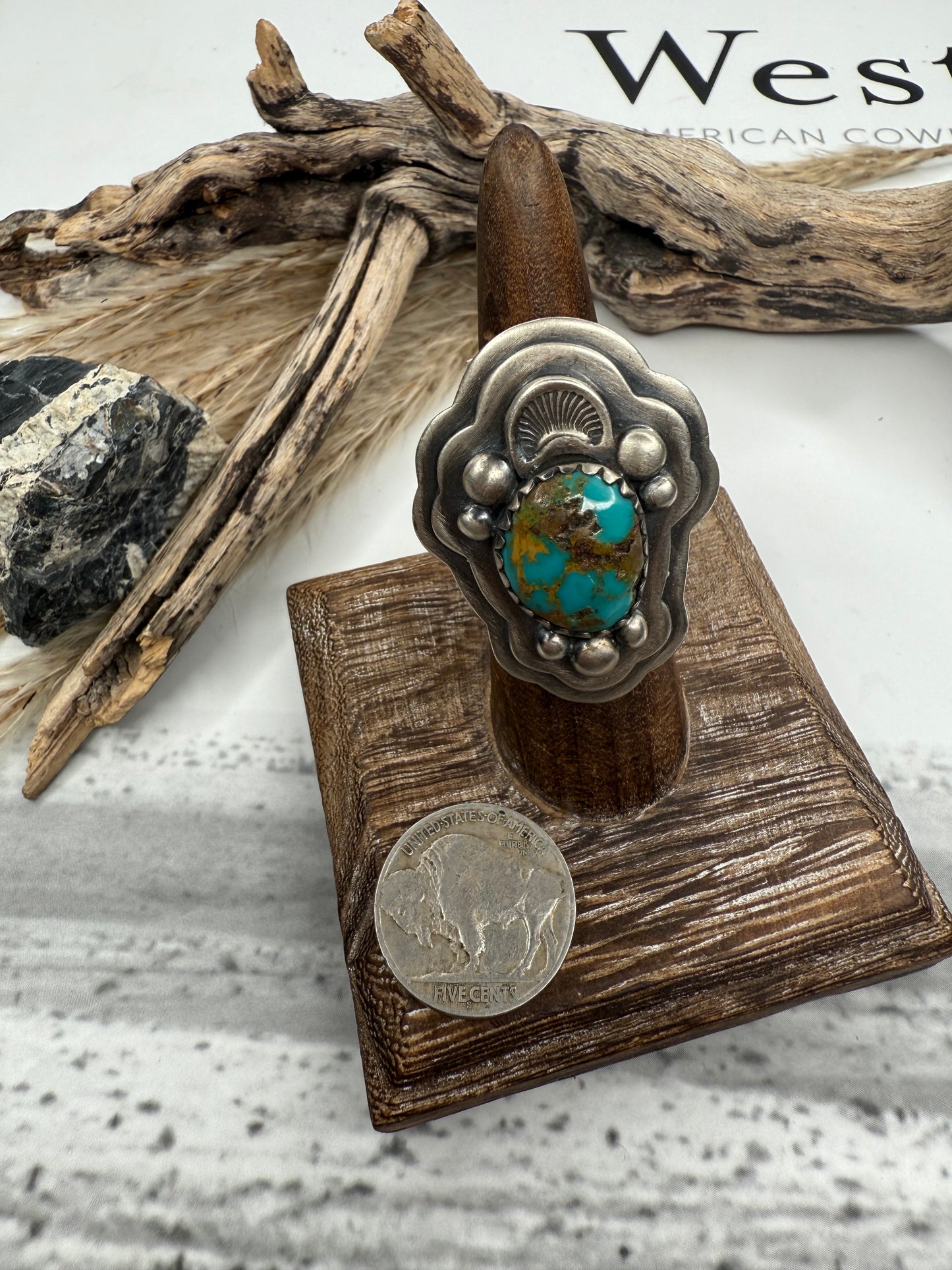 Sliver Star Thick Turquoise Adjustable Ring