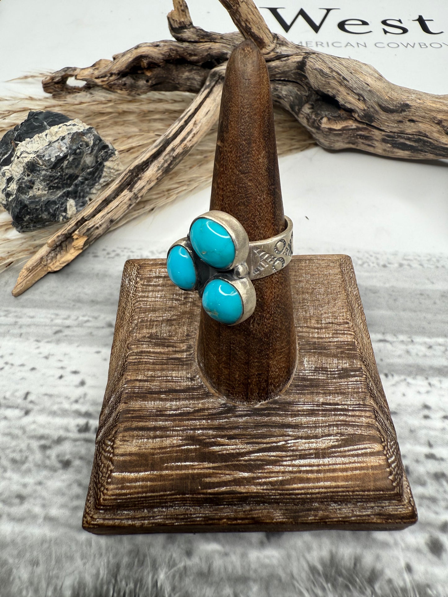 Three Stone Adjustable Rings with Stamped Bands