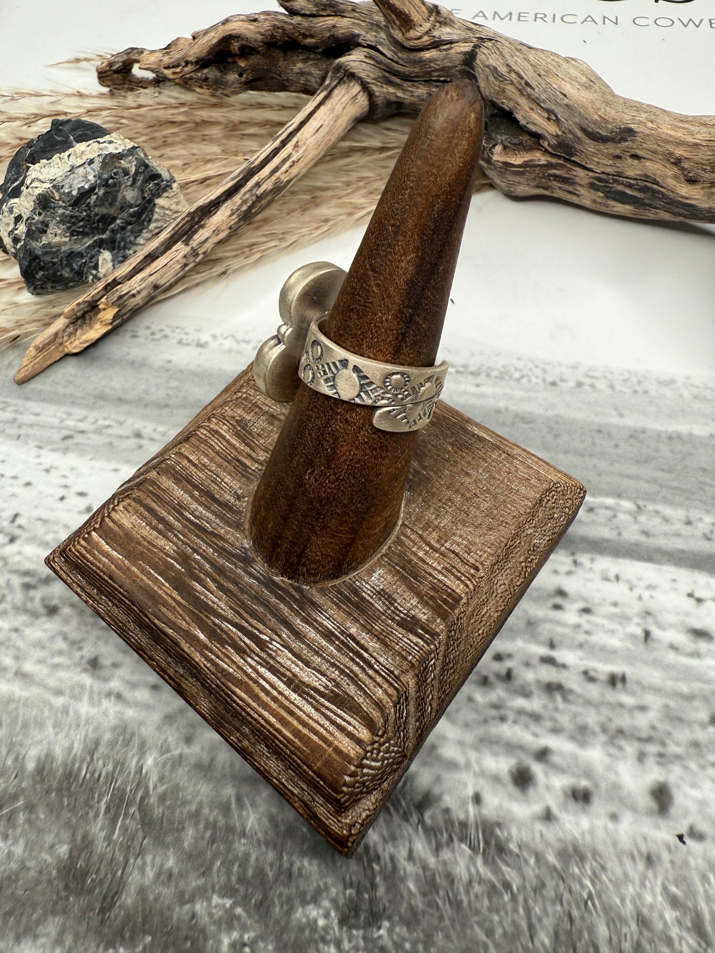 Three Stone Adjustable Rings with Stamped Bands