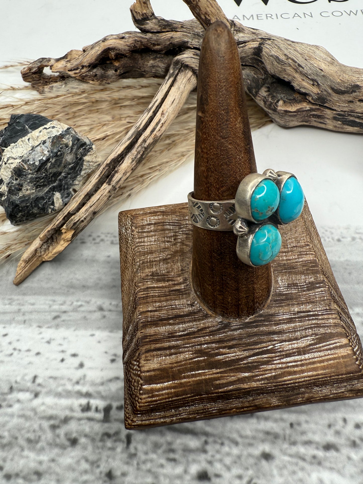 Three Stone Adjustable Rings with Stamped Bands