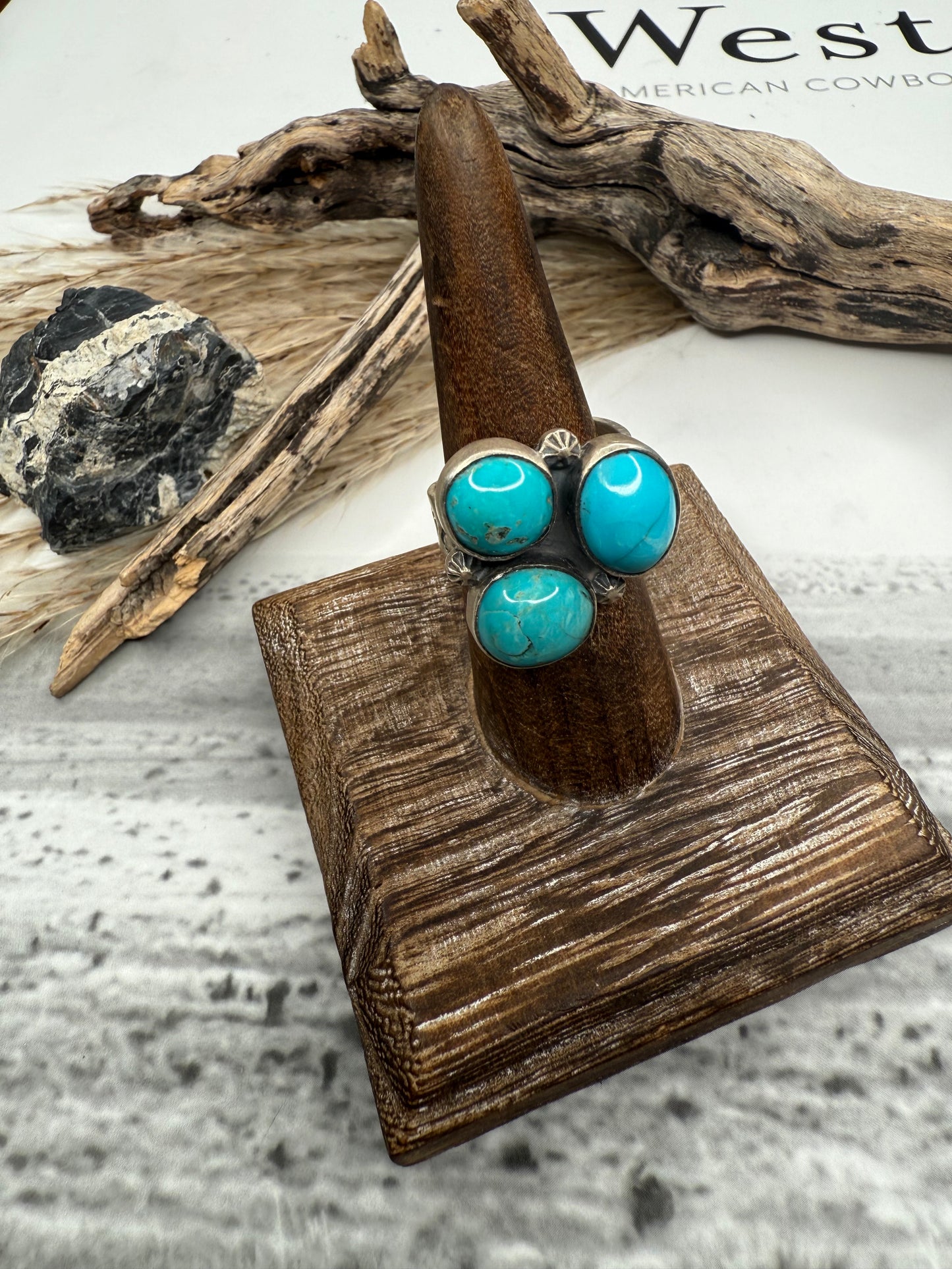 Three Stone Adjustable Rings with Stamped Bands