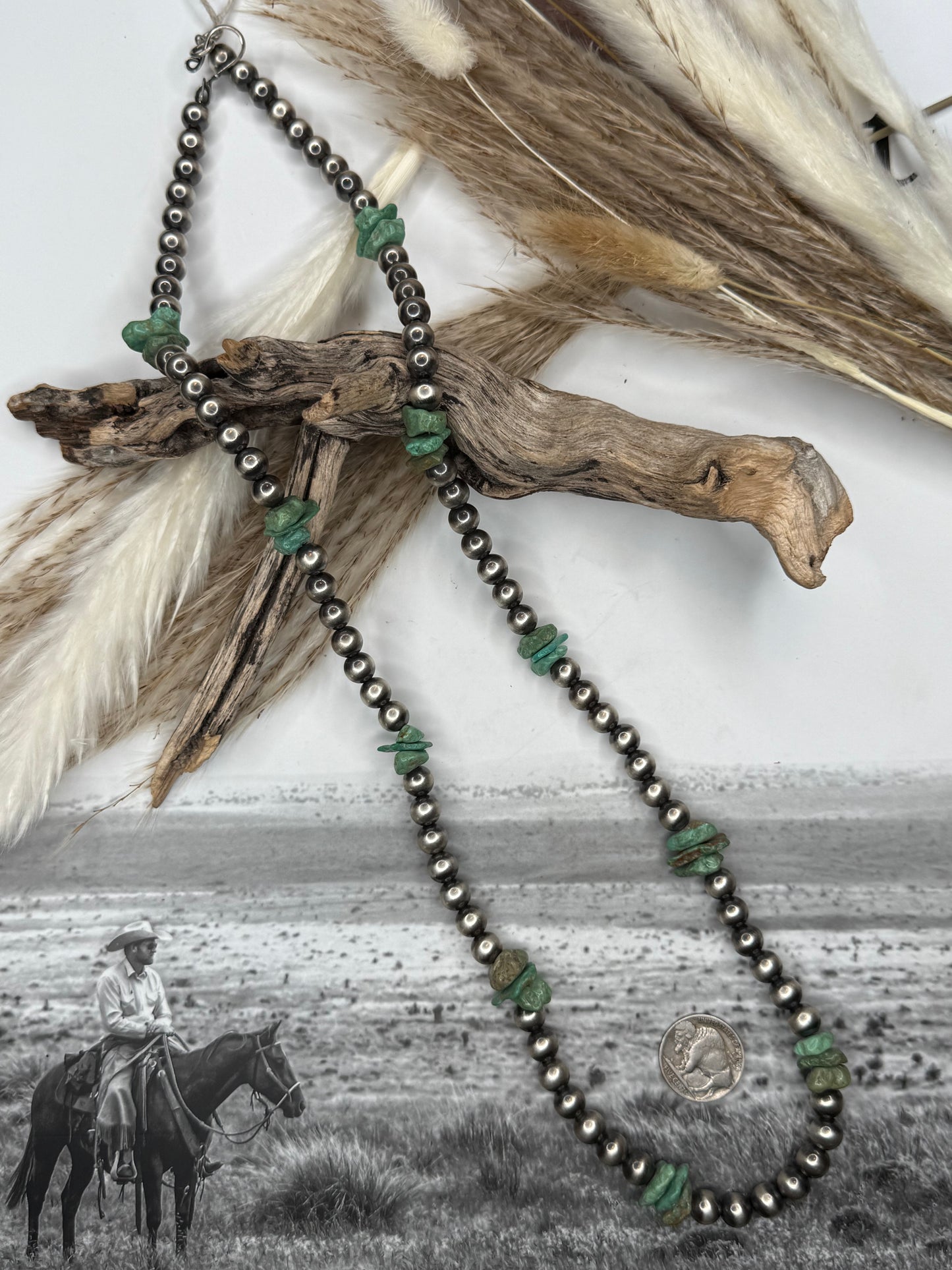 Stunning 30" 8mm Pearls & Green Turquoise