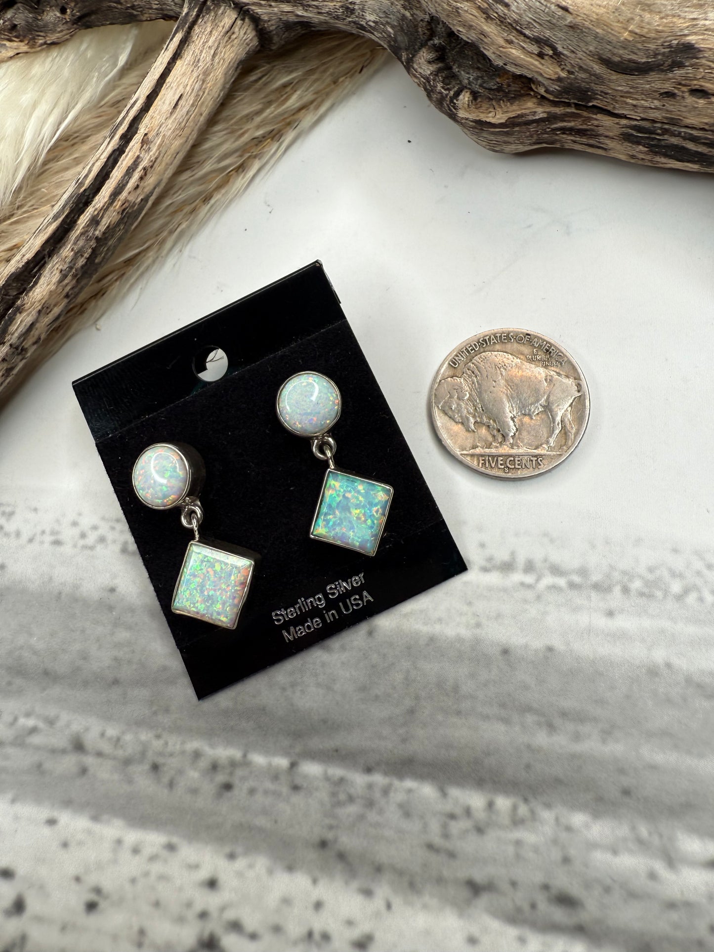 Opal Diamond Dangle Studs