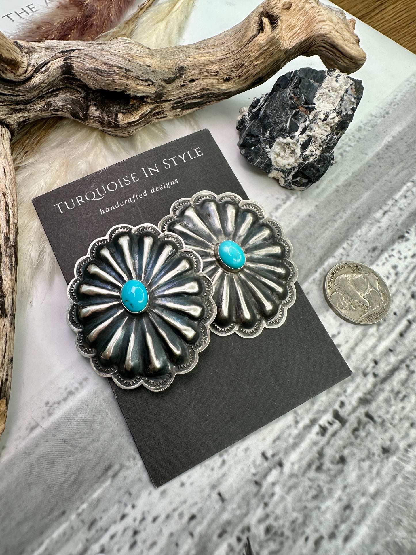 Joshua Christian Concho Earrings- Turquoise