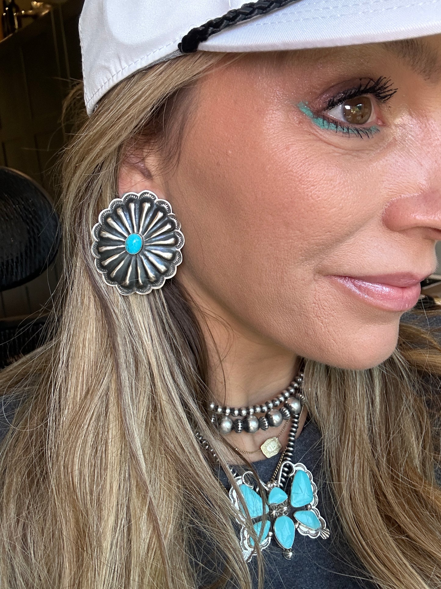 Joshua Christian Concho Earrings- Turquoise