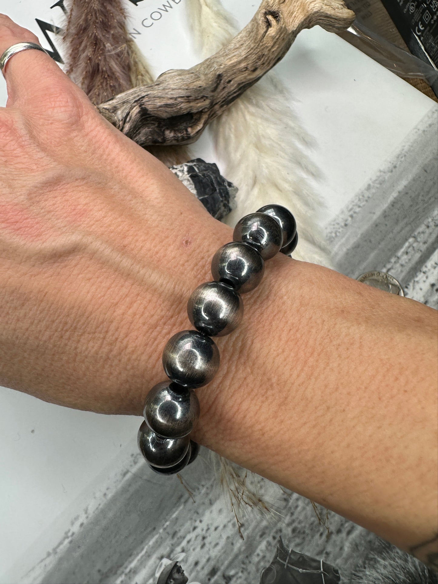 12mm Sterling Pearl Stretch Bracelet