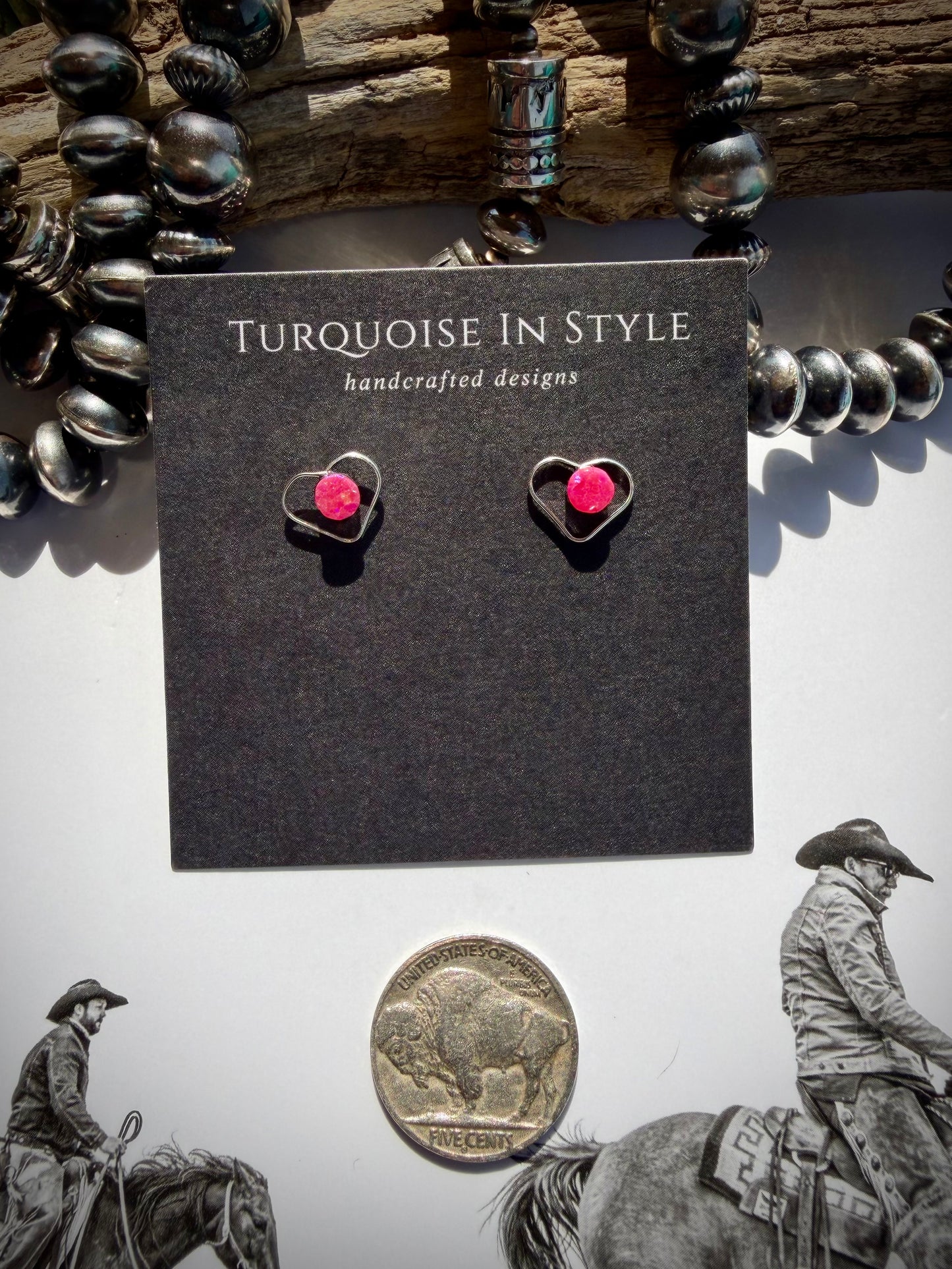 Zuni Pink Opal Heart Studs