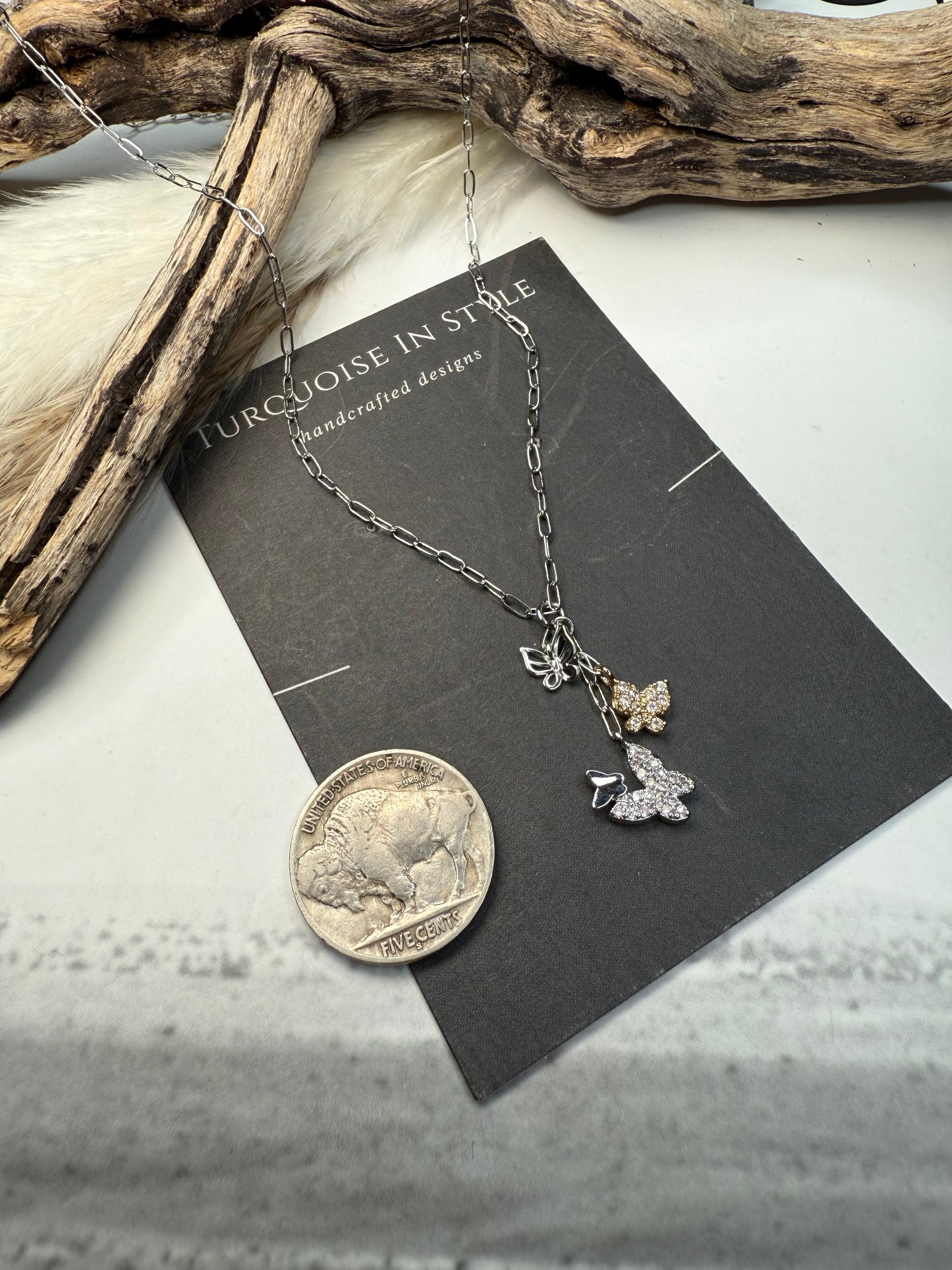 4 Butterfly Dainty Paperclip Chain Necklace