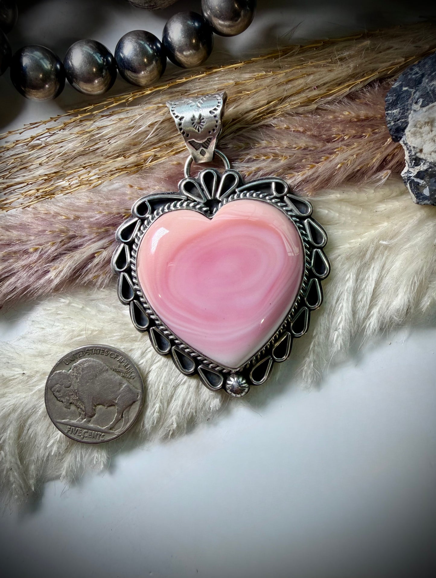 Pink Conch Heart Pendant