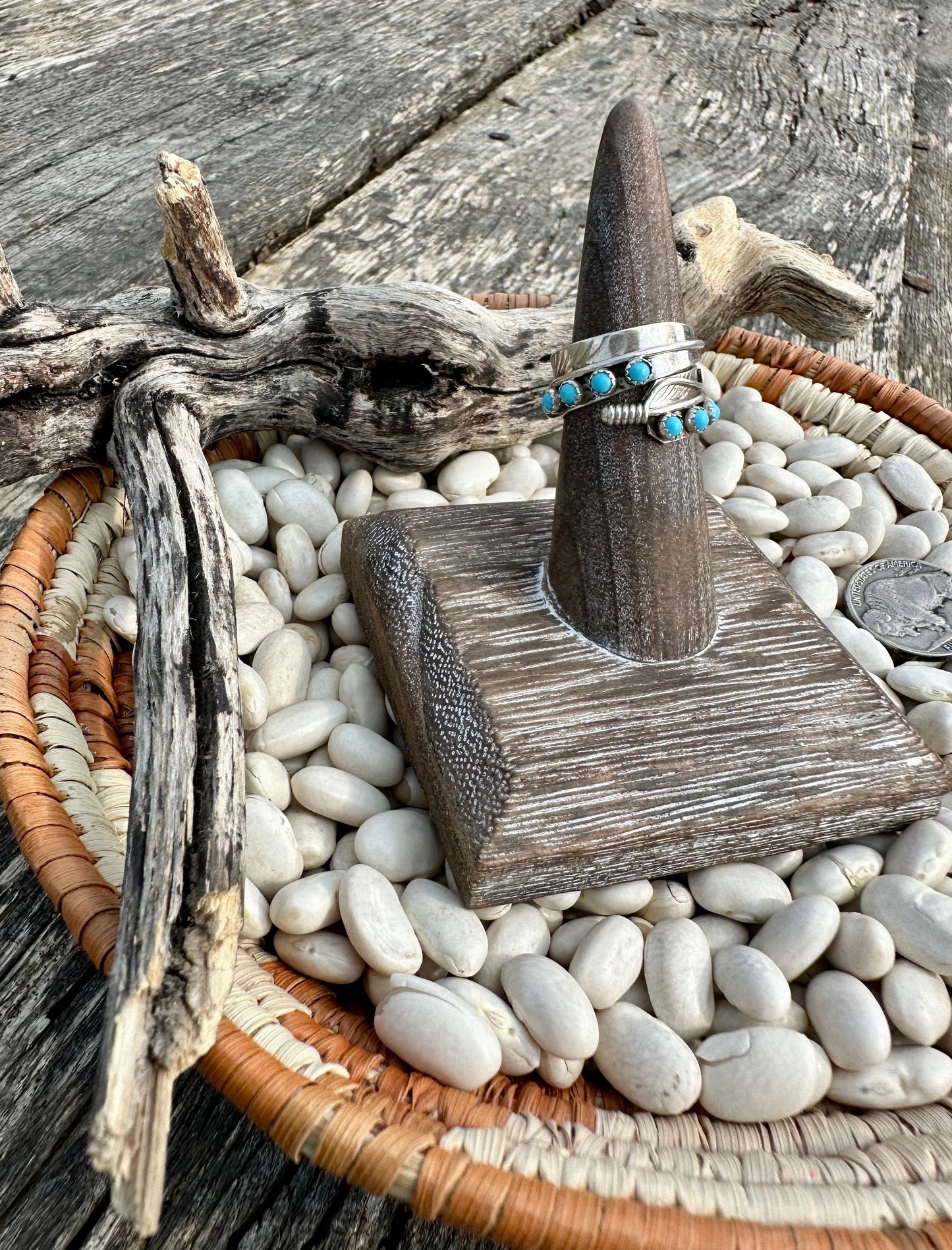 Adjustable Feather ring with turquoise