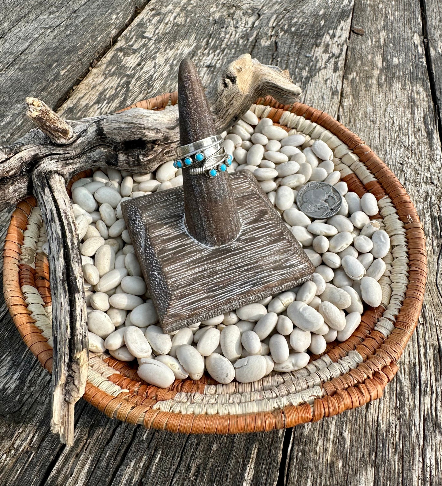 Adjustable Feather ring with turquoise