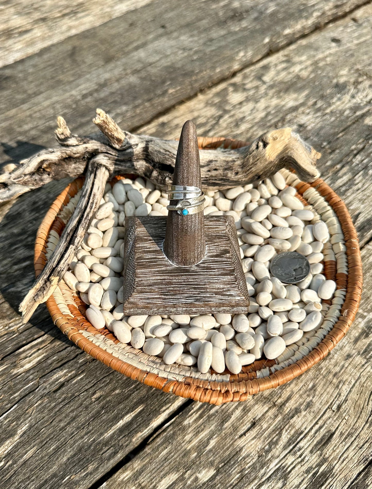 Adjustable Feather Ring with Turquoise