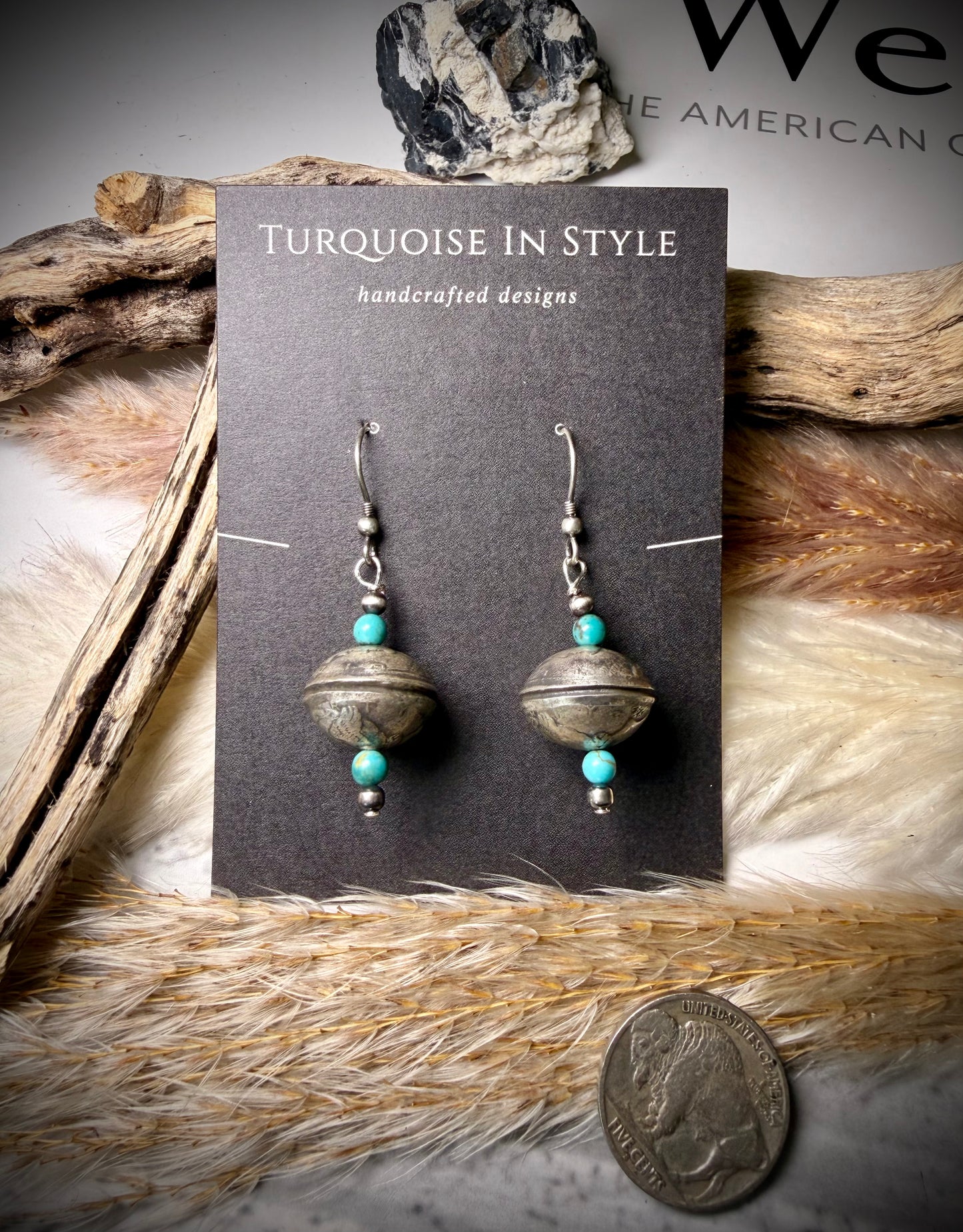 Mercury Dime Dangle Earrings with Turquoise.