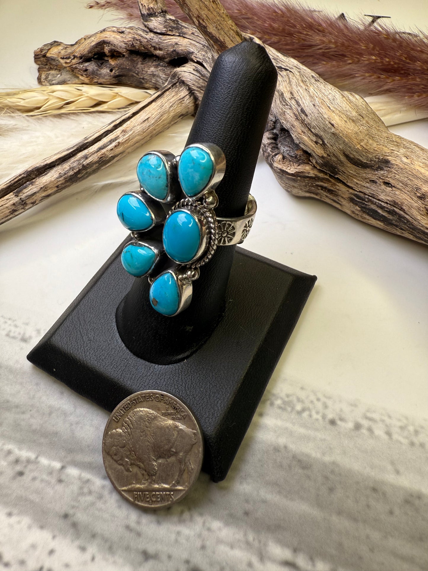 Half Cluster Adjustable Turquoise Ring